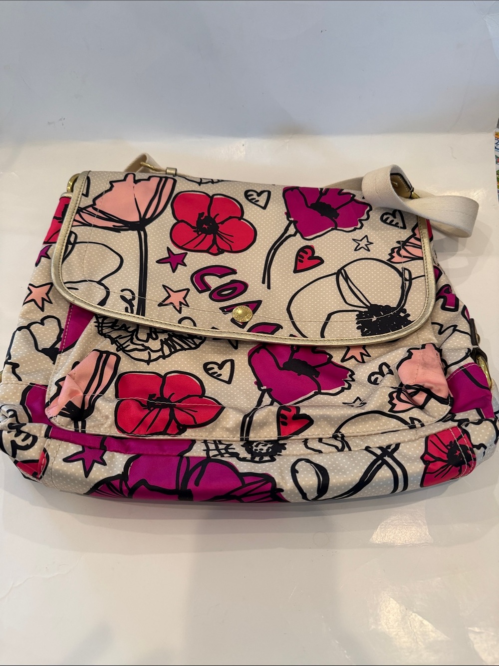 Coach Kyra Floral Crossbody Shoulder Bag in Cream with Pink & Fuchsia Accents